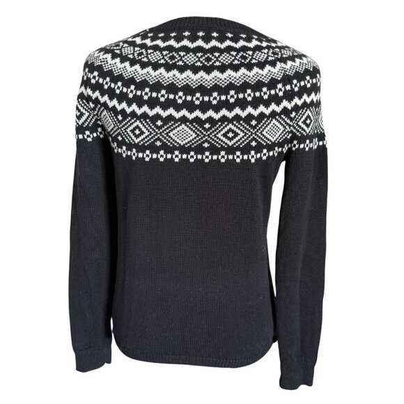 Talbots black and white Fair Isle crewneck pullover long sleeve sweater size PS - Picture 4 of 8